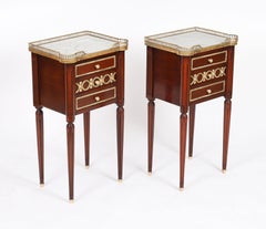 Antique Pair French Empire Ormolu Mounted Bedside Cabinets 19th Century