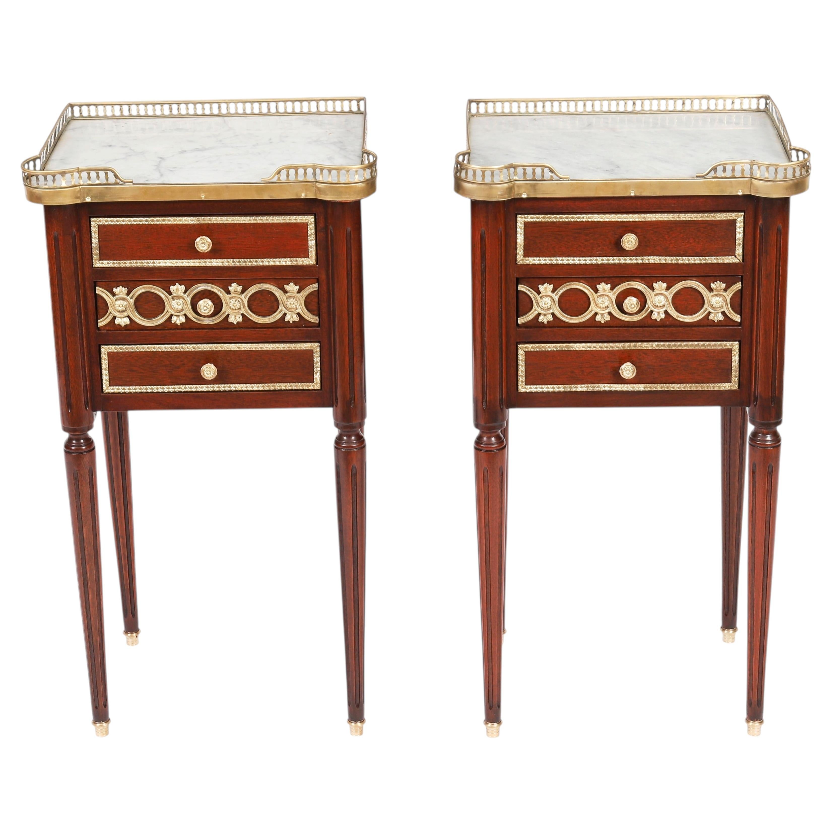 Antique Pair French Empire Ormolu Mounted Bedside Cabinets 19th Century