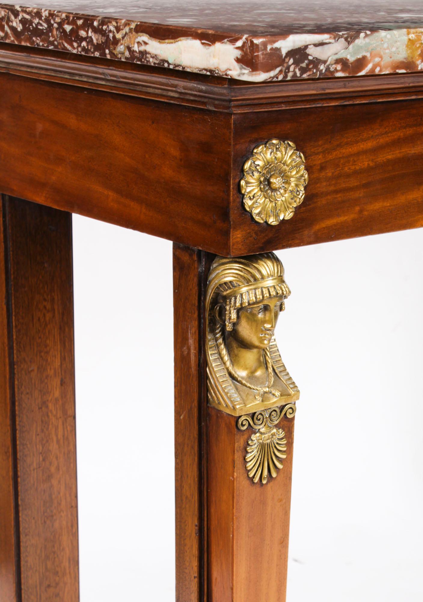 Antique Pair French Empire Ormolu Flame Mahogany Console Tables 19th Century For Sale 6