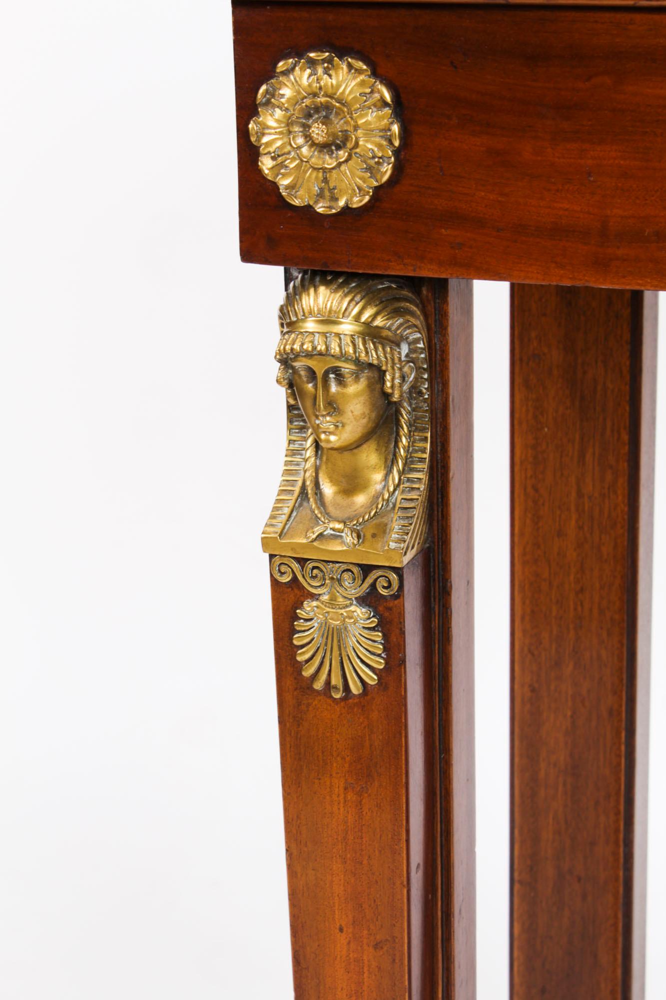 Antique Pair French Empire Ormolu Flame Mahogany Console Tables 19th Century For Sale 12