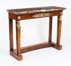 Antique Pair French Empire Ormolu Flame Mahogany Console Tables 19th Century