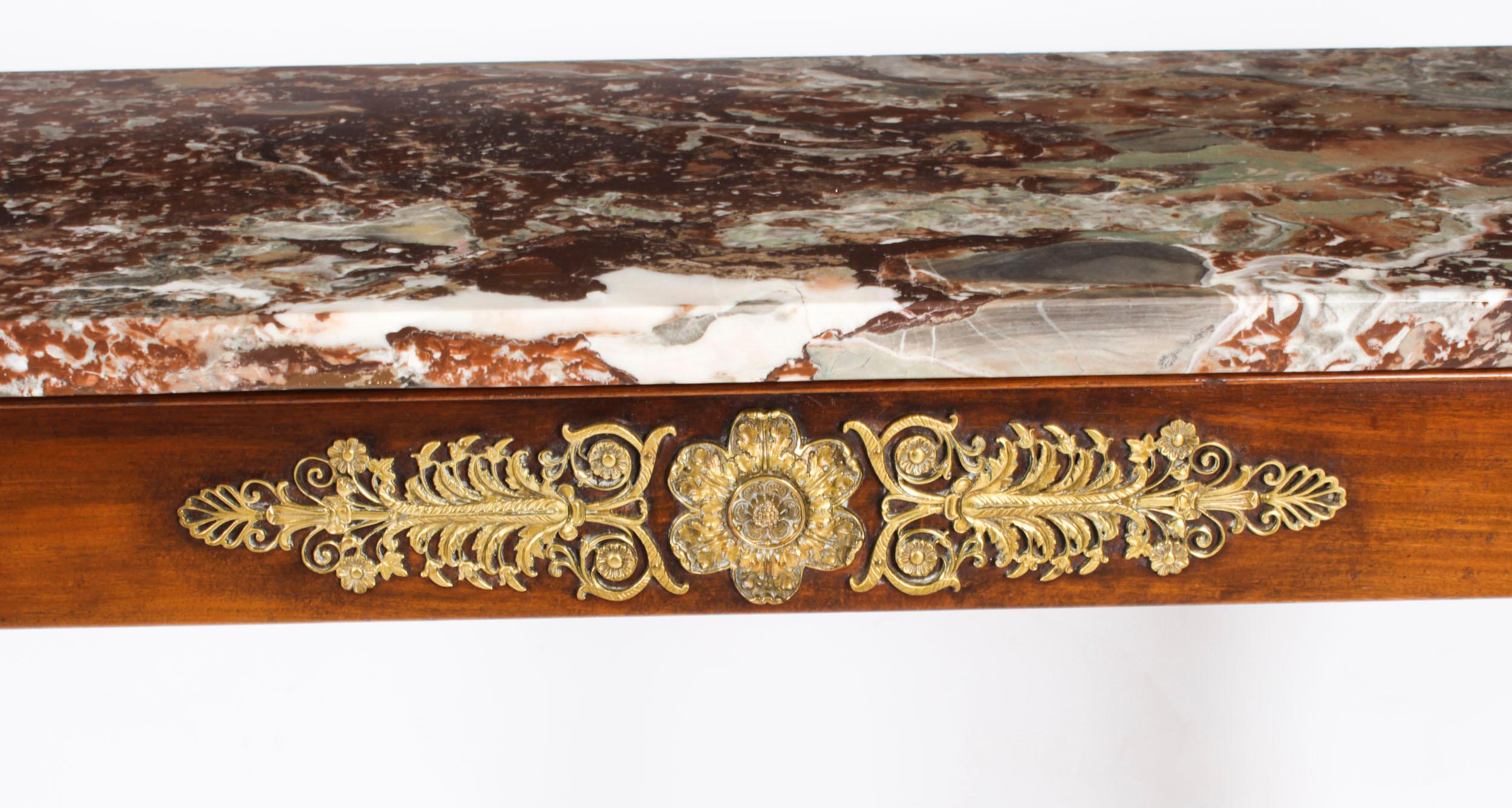 Antique Pair French Empire Ormolu Flame Mahogany Console Tables 19th Century For Sale 2