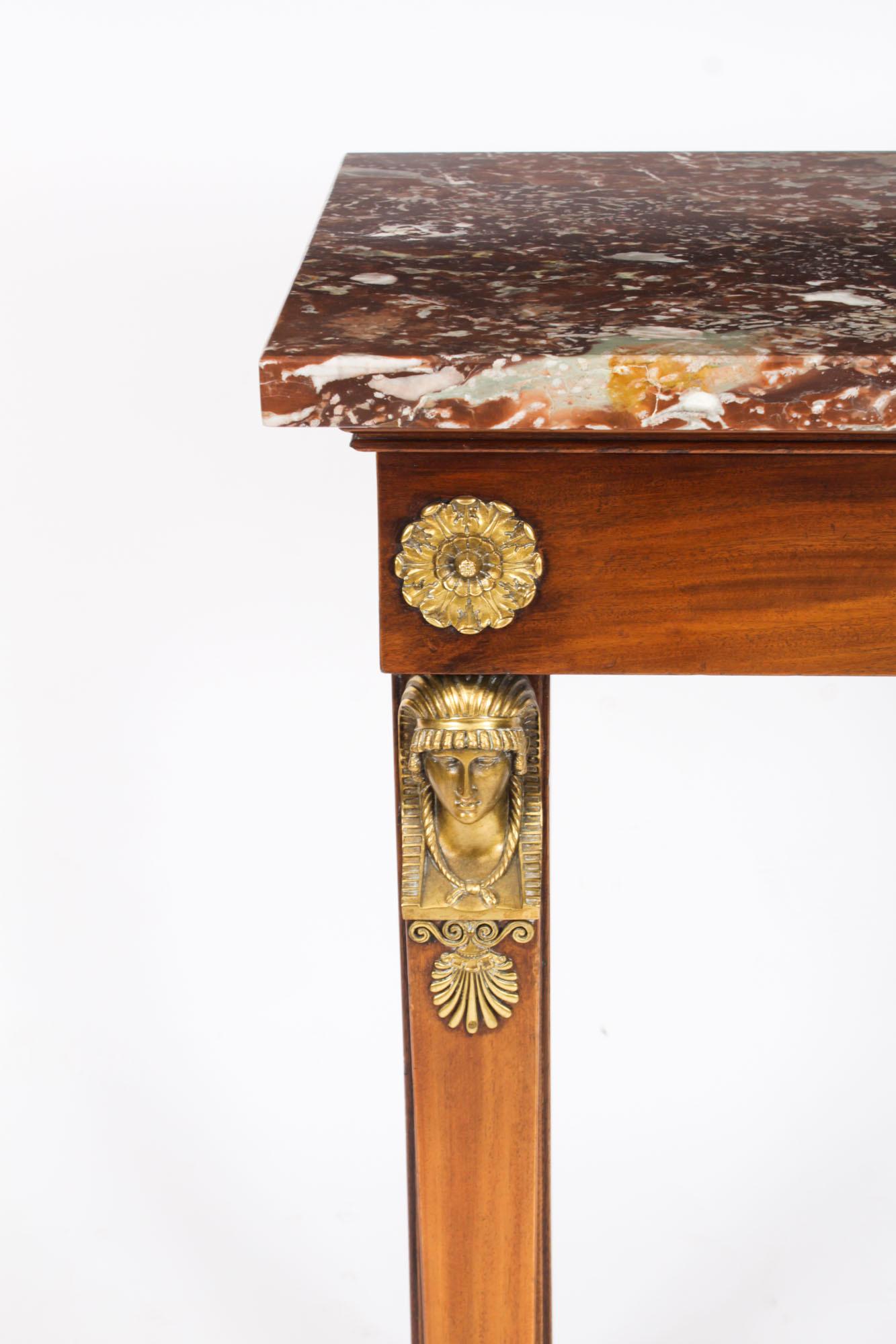 Antique Pair French Empire Ormolu Flame Mahogany Console Tables 19th Century For Sale 3