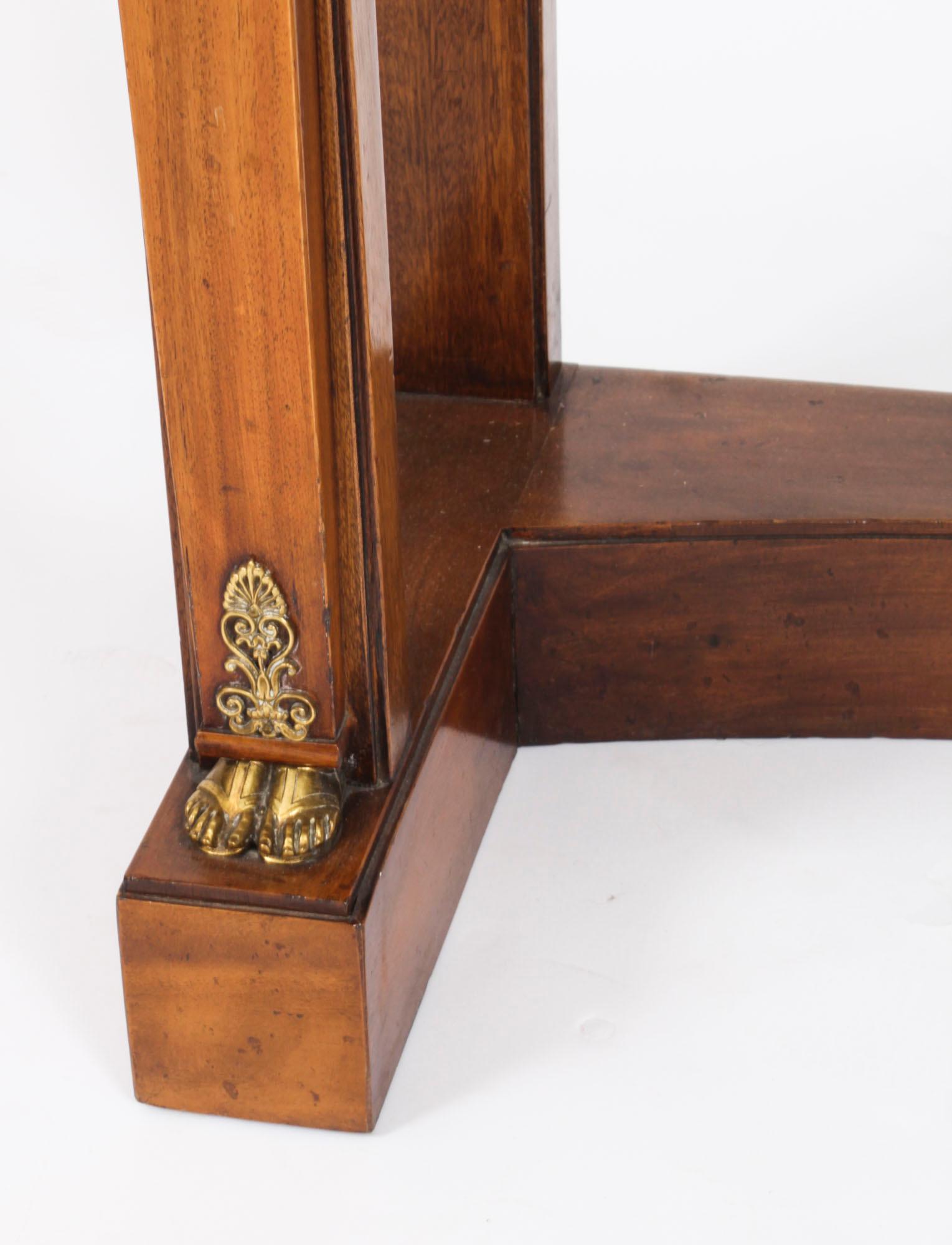 Antique Pair French Empire Ormolu Flame Mahogany Console Tables 19th Century For Sale 5