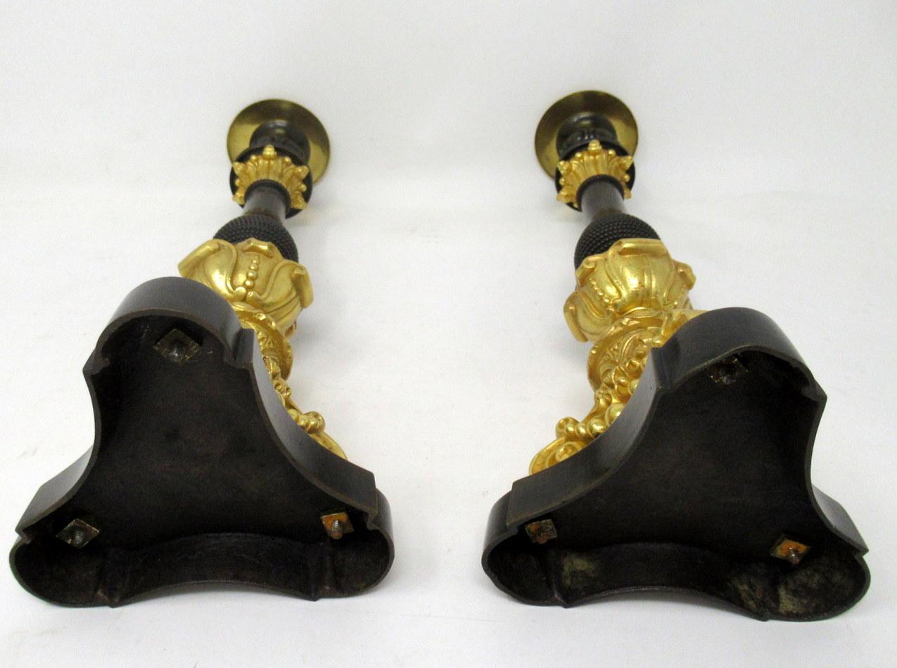 Antique Pair of French Empire Ormolu Patinated Bronze Dore Candlesticks Regency 3