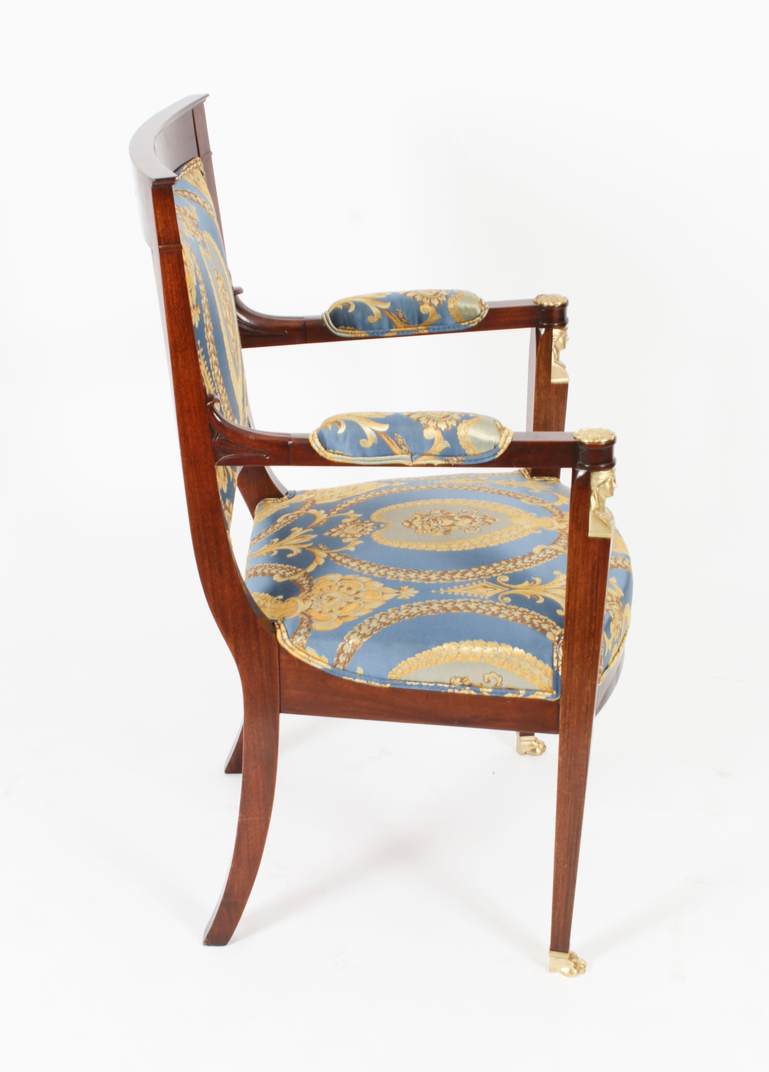 Antique Pair French Empire Revival Ormolu Mounted Armchairs 19th Century For Sale 13