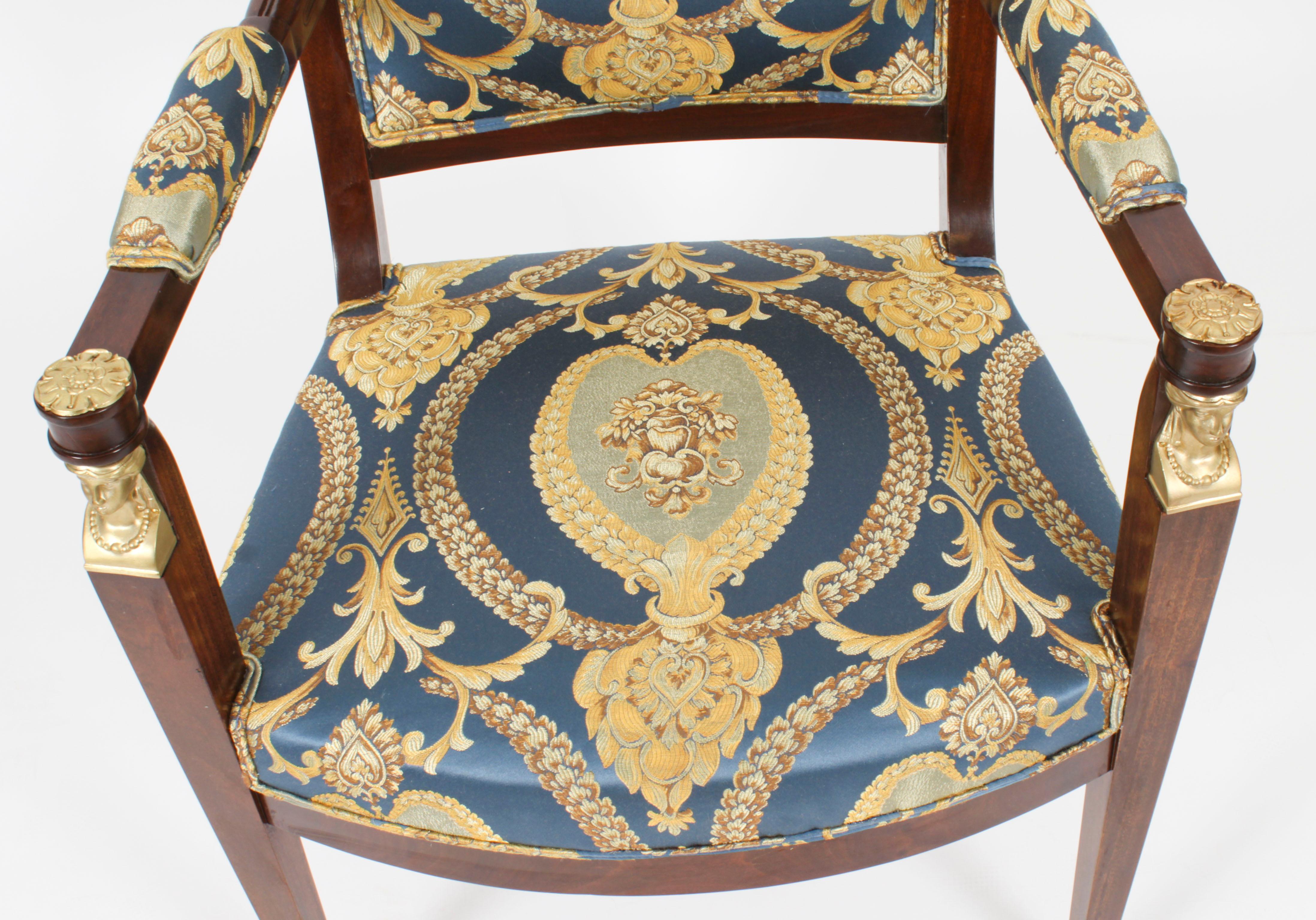 Mahogany Antique Pair French Empire Revival Ormolu Mounted Armchairs 1870s 19th Century For Sale