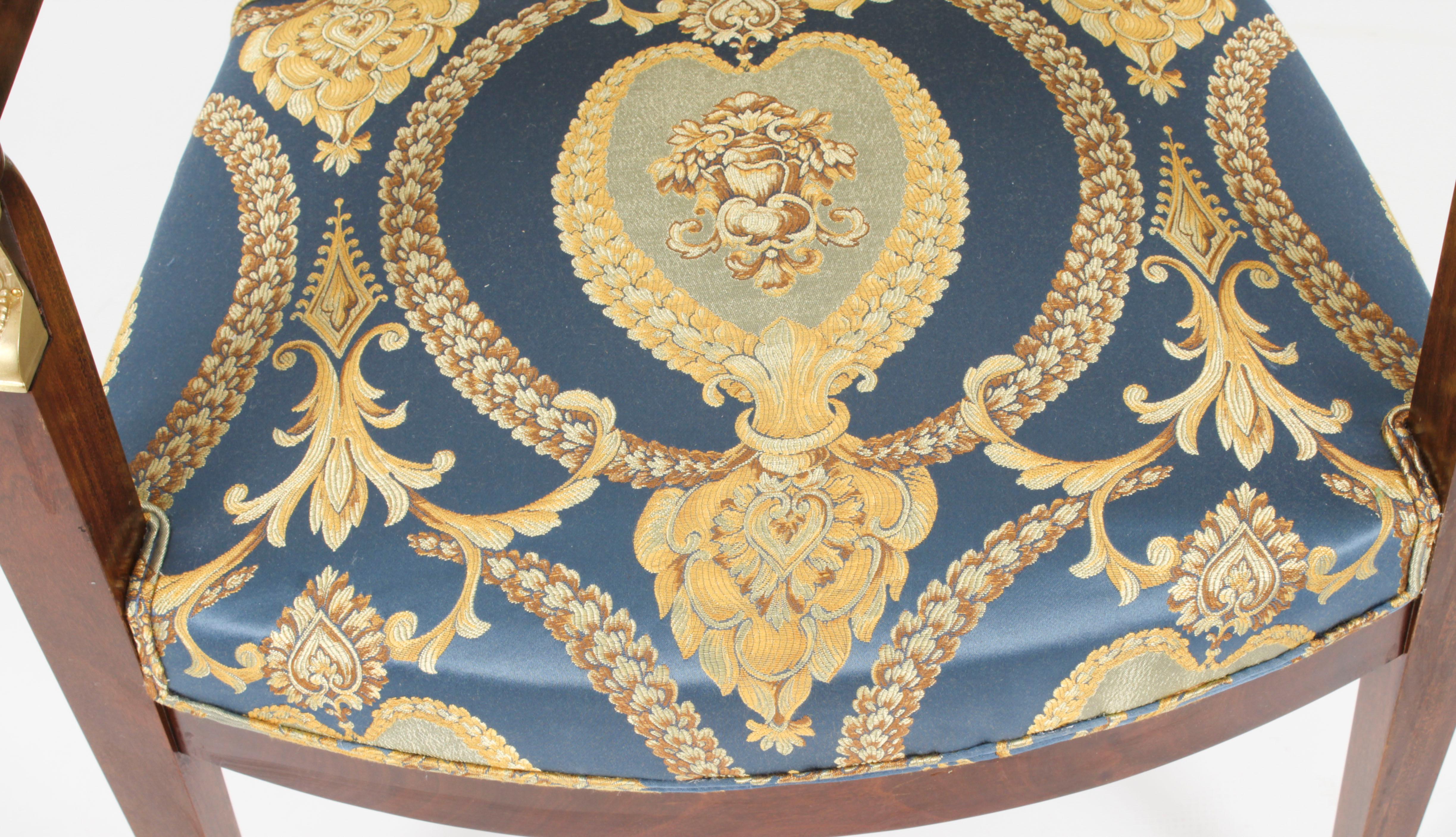 Antique Pair French Empire Revival Ormolu Mounted Armchairs 19th Century For Sale 1