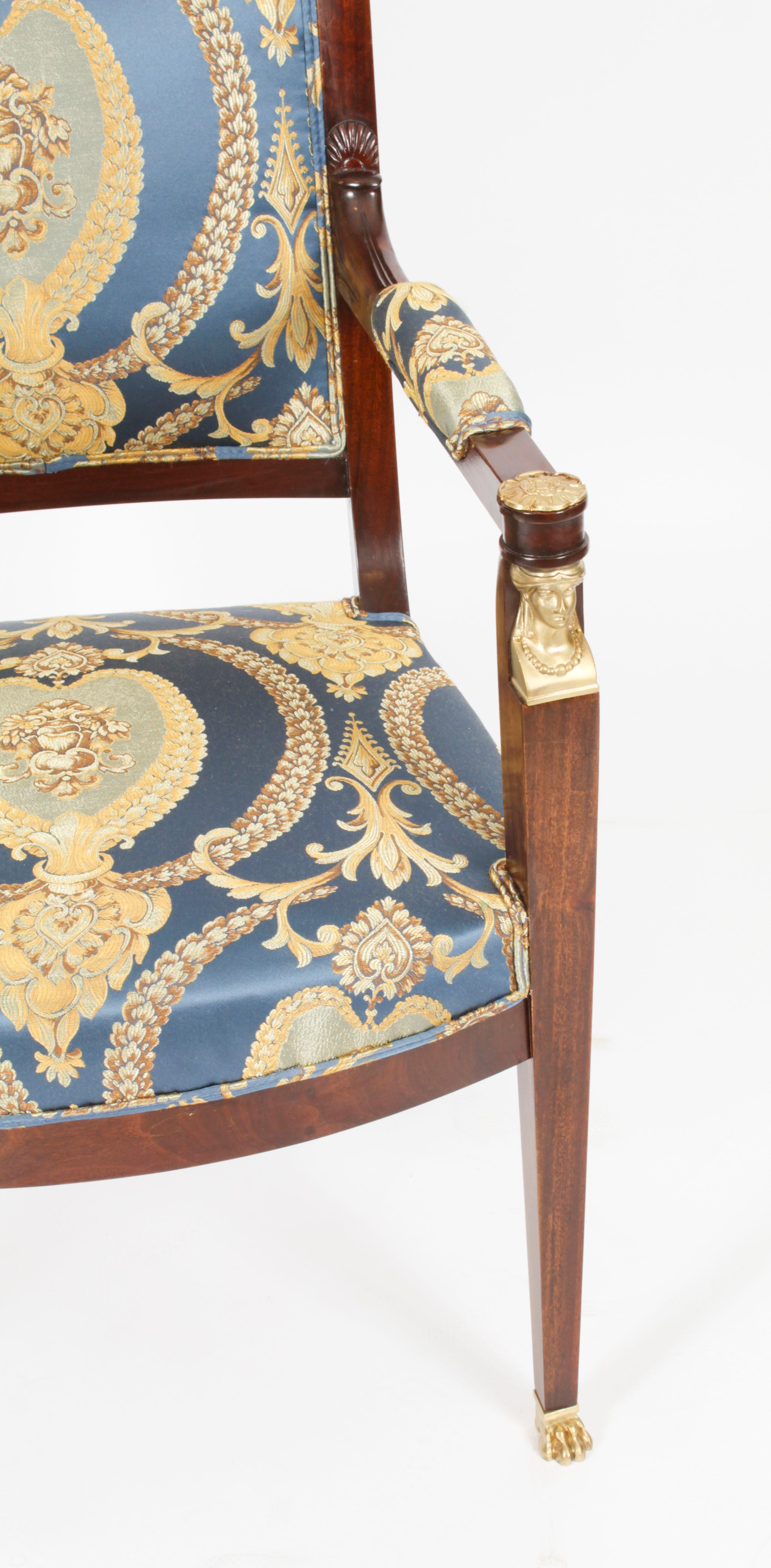 Antique Pair French Empire Revival Ormolu Mounted Armchairs 1870s 19th Century For Sale 2