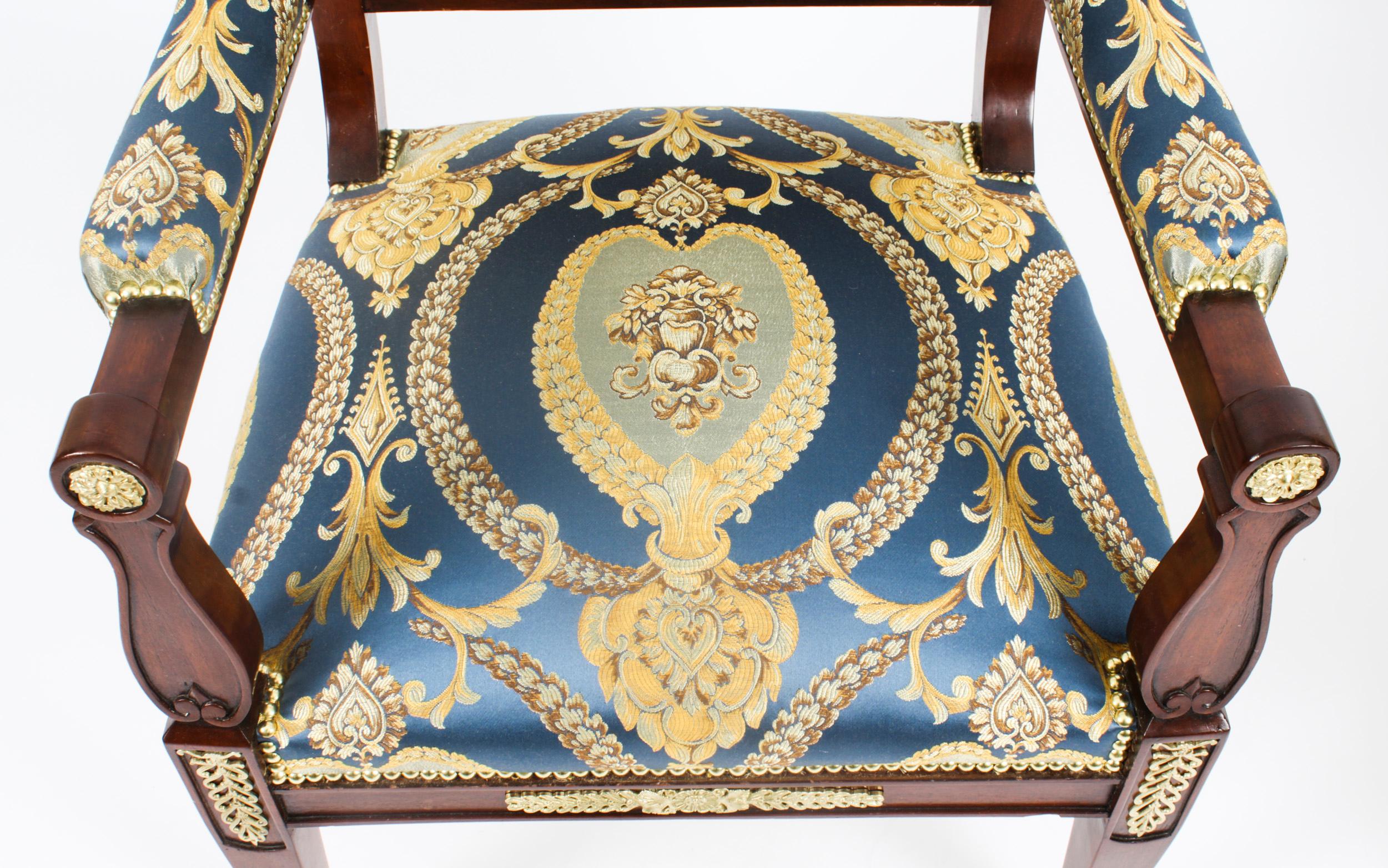 Antique Pair French Empire Revival Ormolu Mounted Armchairs 19th Century 6