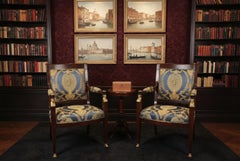 Antique Pair French Empire Revival Ormolu Mounted Armchairs 19th Century