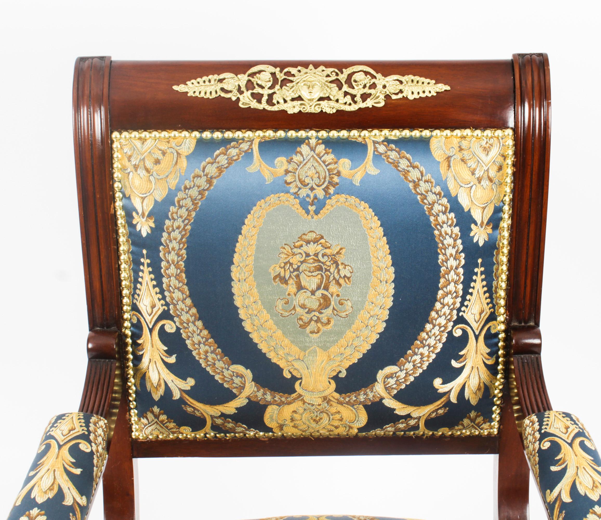 Antique Pair French Empire Revival Ormolu Mounted Armchairs 19th Century 1