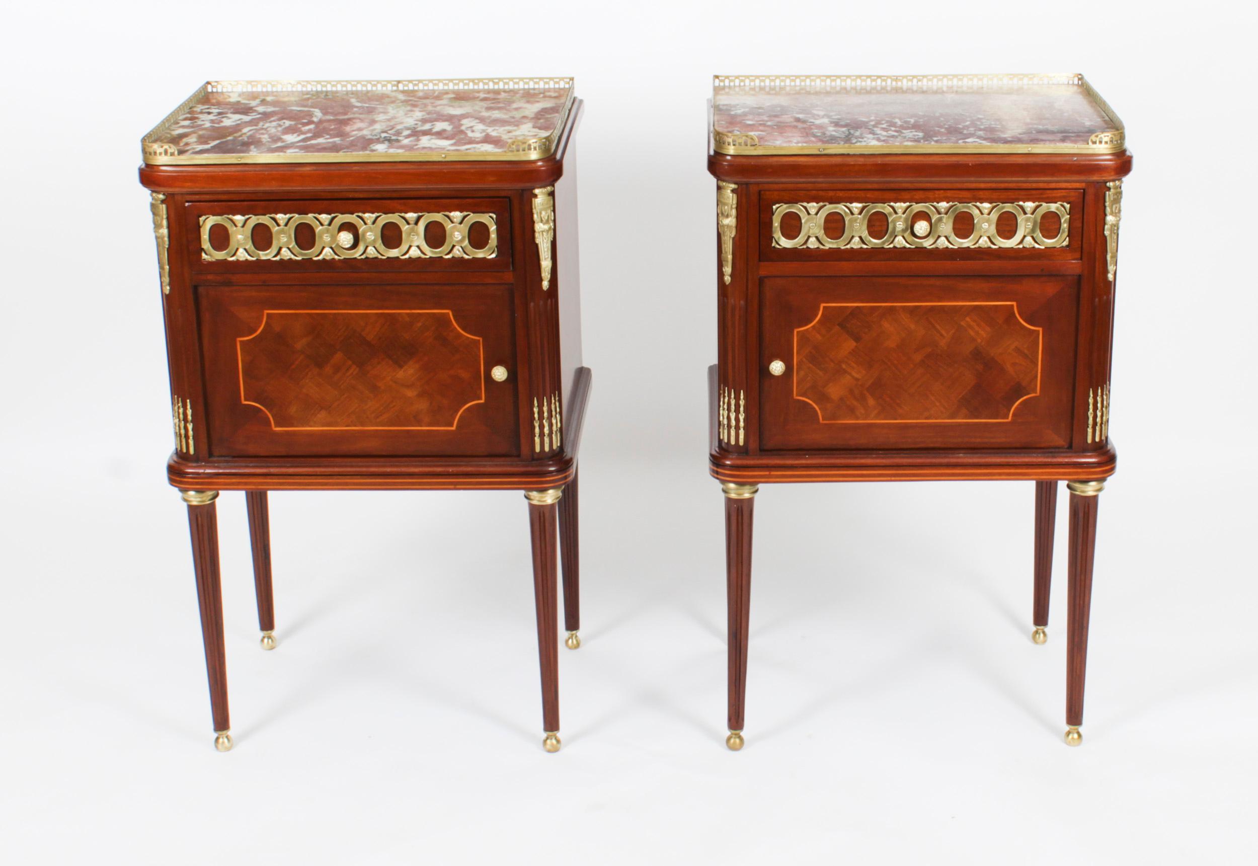 Antique Pair French Empire Style Bedside Cabinets 19th Century For Sale 1