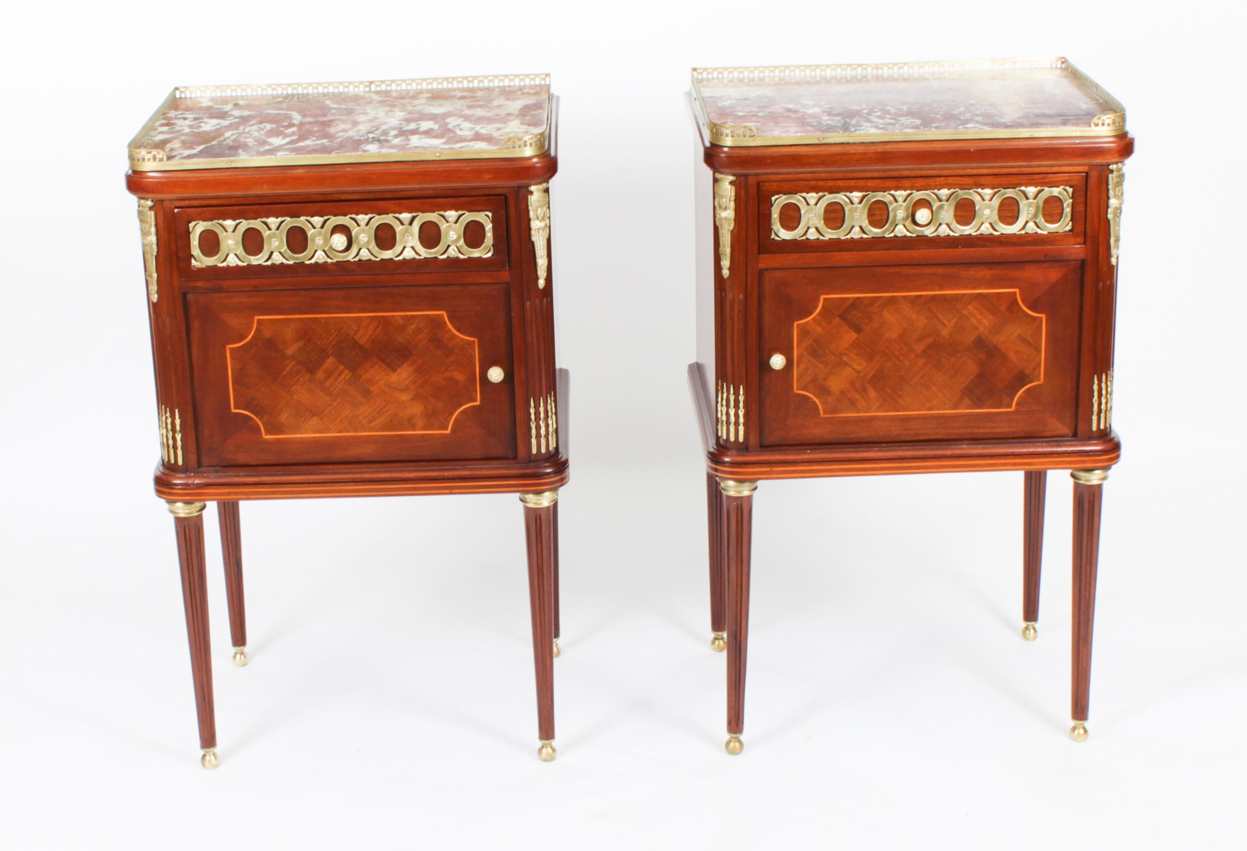 Antique Pair French Empire Style Bedside Cabinets 19th Century For Sale 2