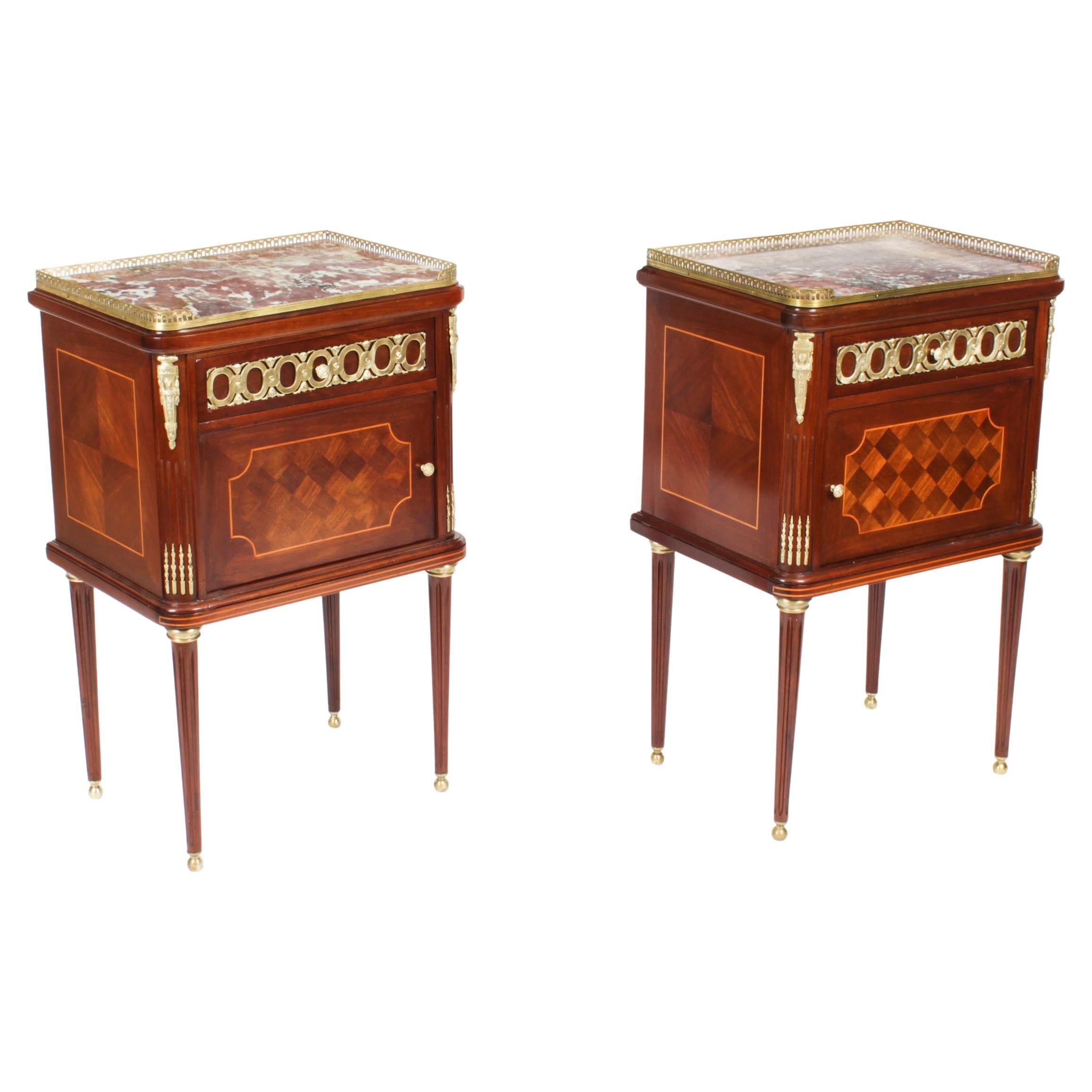 Antique Pair French Empire Style Bedside Cabinets 19th Century For Sale