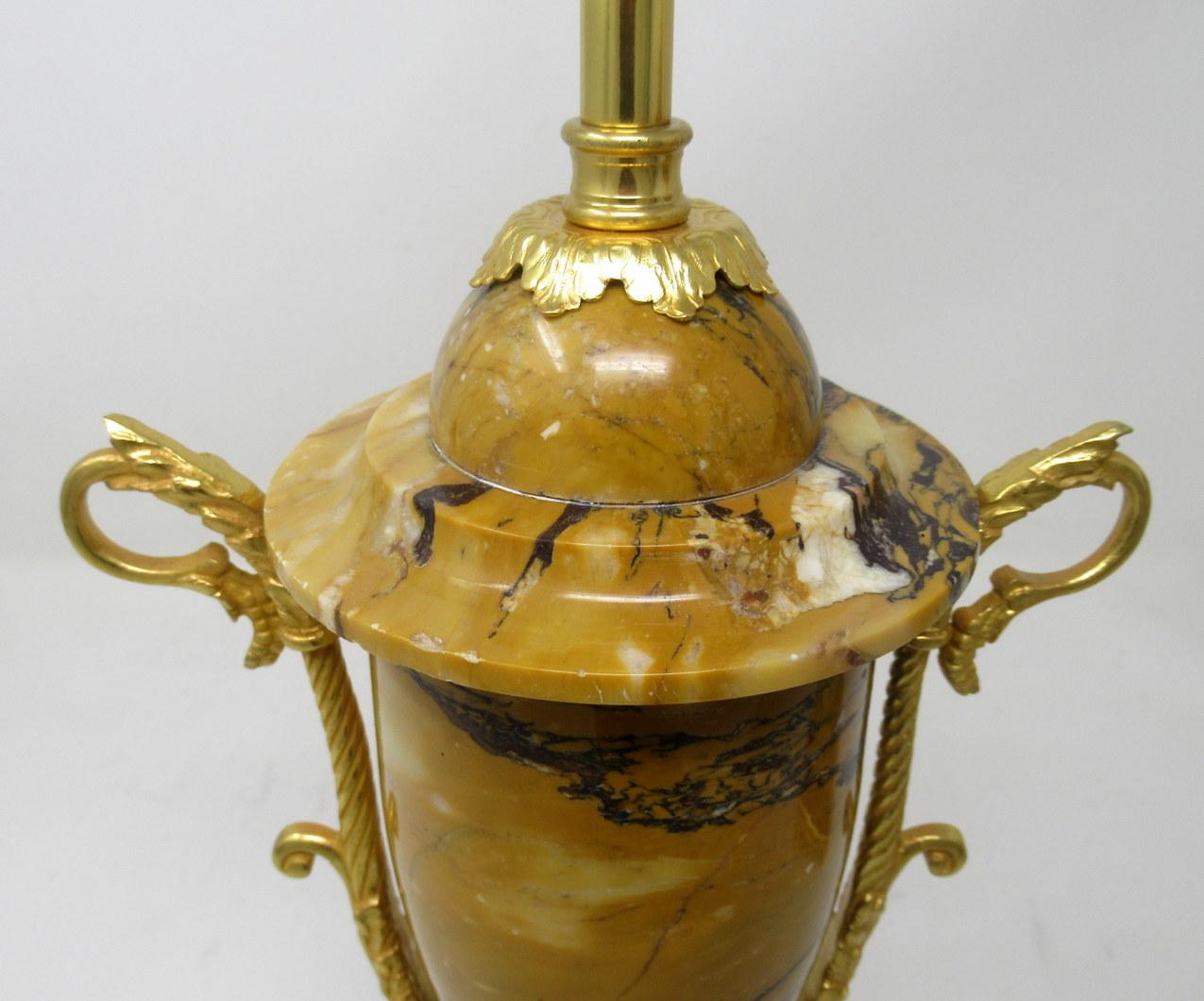 Pair of French Giallo Sienna Marble Gilt Bronze Ormolu Electric Table Lamps 2