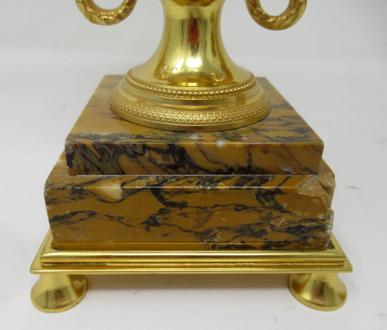 Pair of French Giallo Sienna Marble Gilt Bronze Ormolu Electric Table Lamps 3