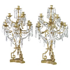 Antique Pair French Gilt Bronze 
Crystal Candelabra 19th C