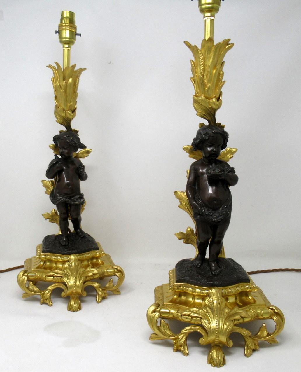 Antique Pair French Gilt Bronze Dore Ormolu Clodion Grand Tour Table Lamps 19 Ct 9