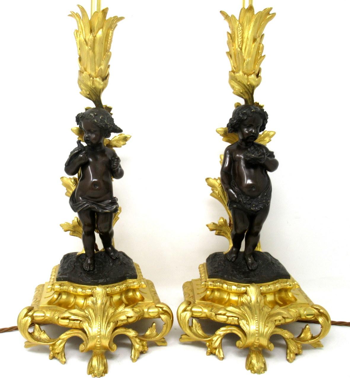 Antique Pair French Gilt Bronze Dore Ormolu Clodion Grand Tour Table Lamps 19 Ct In Good Condition In Dublin, Ireland