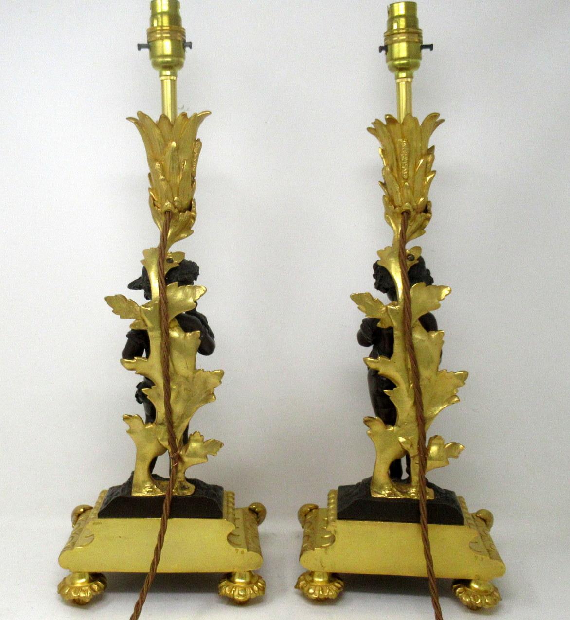 19th Century Antique Pair French Gilt Bronze Dore Ormolu Clodion Grand Tour Table Lamps 19 Ct