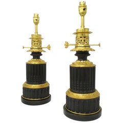 Antique Pair French Gilt Bronze Electric Table Lamps Ormolu Mounts, 19th Century