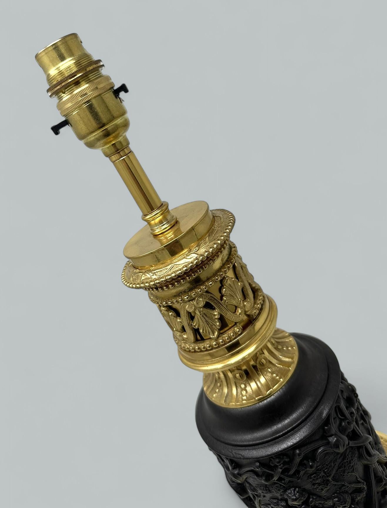 Regency Antique Pair French Gilt Bronze Electric Table Oil Lamps Ormolu Mounts, 19th Ct en vente