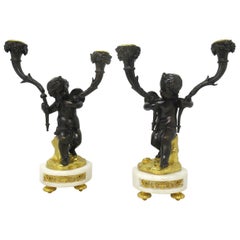 Antique Pair of Gilt Bronze Ormolu Twin Light Candelabra Clodion Grand Tour