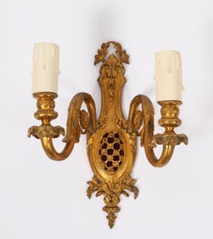 Antique Pair French Gilt Bronze Ormolu Wall Lights Appliques 19th Century