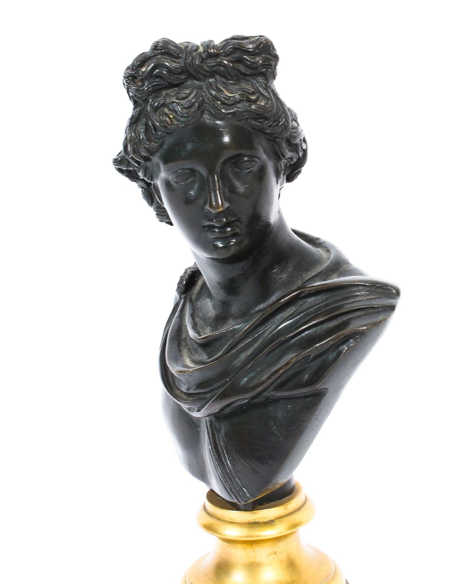 Antique Pair of French Grand Tour Bronze Busts Mercury & Apollo, 19th Century 7