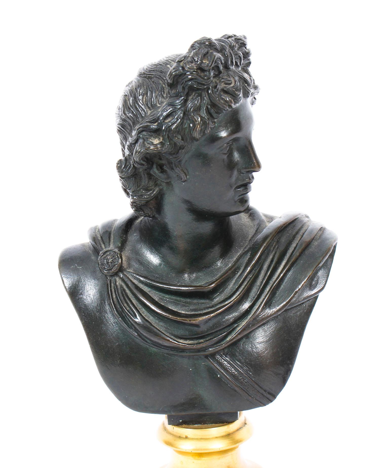 Antique Pair of French Grand Tour Bronze Busts Mercury & Apollo, 19th Century 10