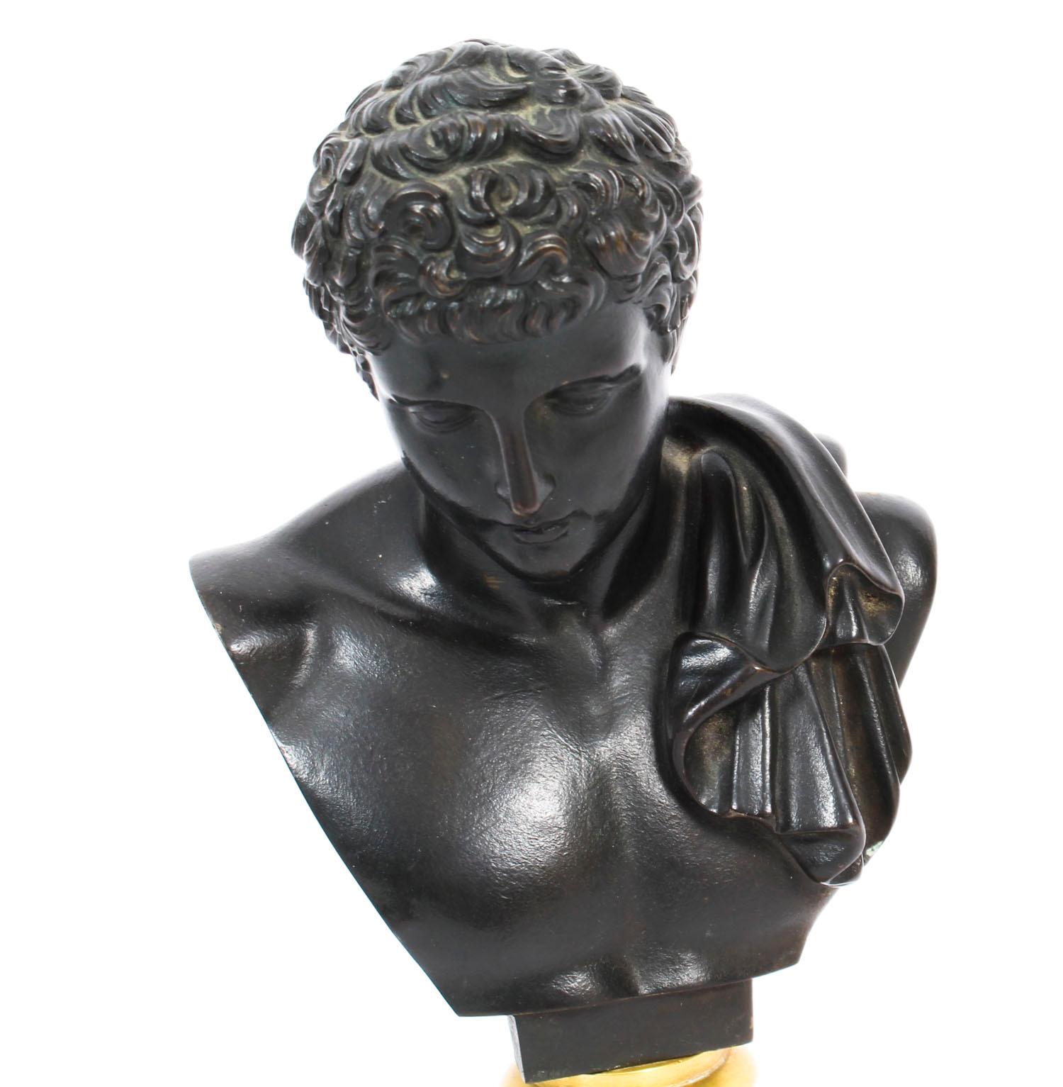 Late 19th Century Antique Pair of French Grand Tour Bronze Busts Mercury & Apollo, 19th Century