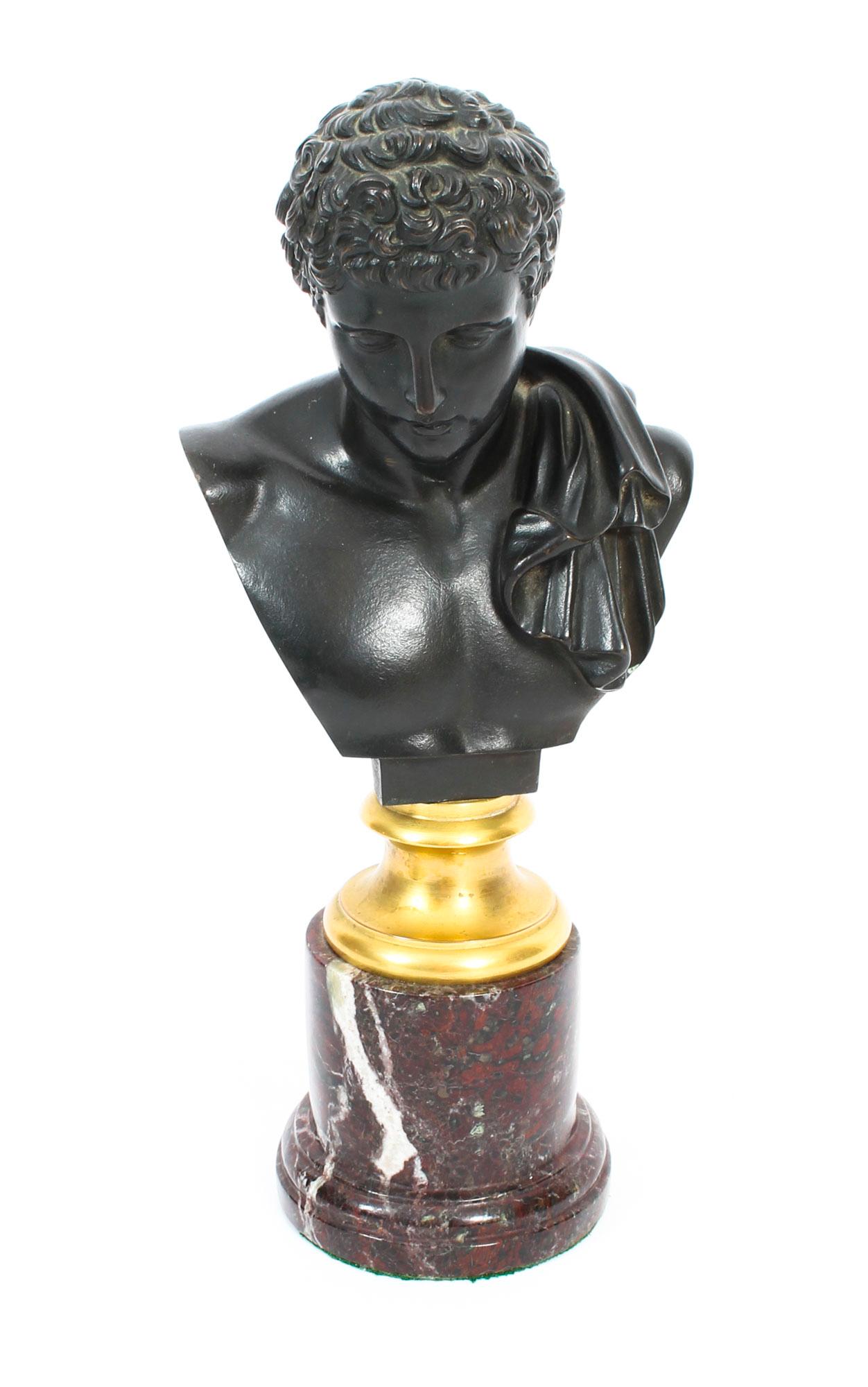 Antique Pair of French Grand Tour Bronze Busts Mercury & Apollo, 19th Century 3