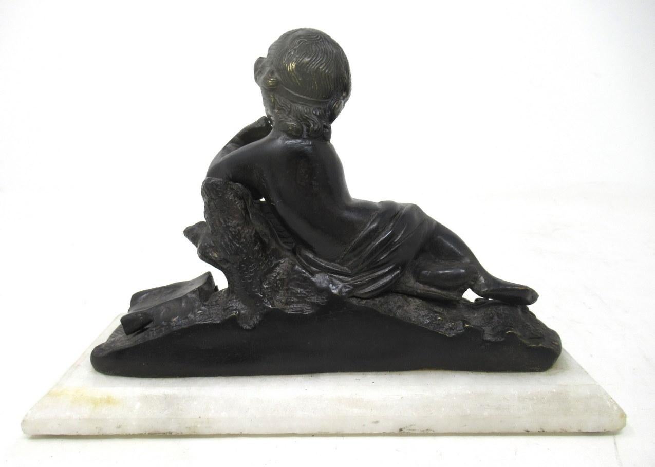 Antique Pair of French Grand Tour Bronze Marble Cherubs Figures Putti Bookends In Good Condition For Sale In Dublin, Ireland