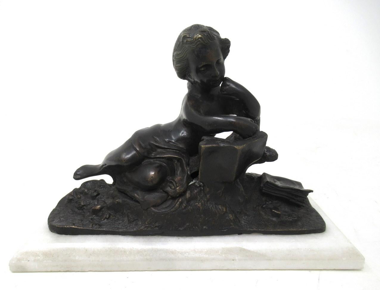 19th Century Antique Pair of French Grand Tour Bronze Marble Cherubs Figures Putti Bookends For Sale