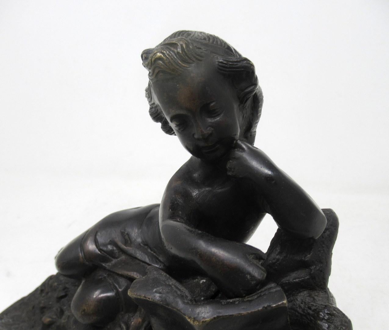 Antique Pair of French Grand Tour Bronze Marble Cherubs Figures Putti Bookends For Sale 3