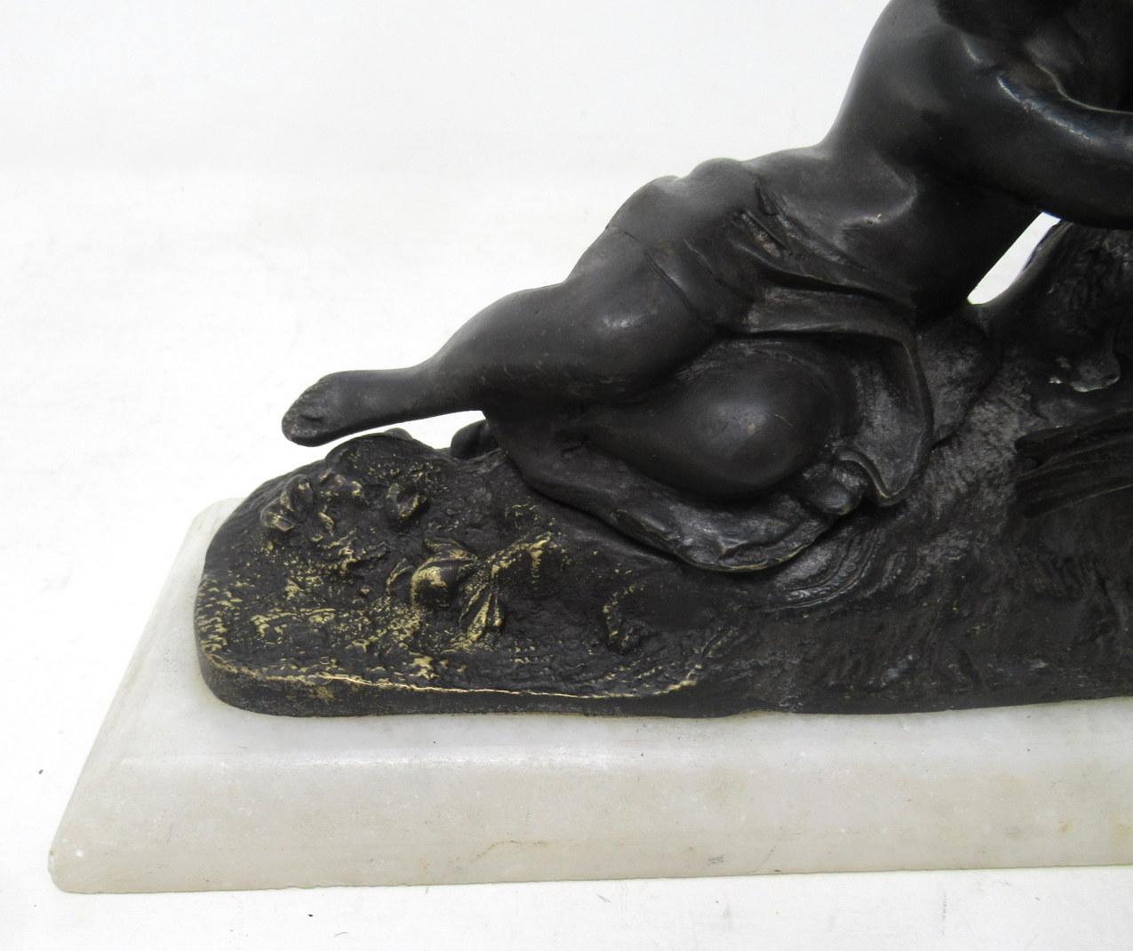 Antique Pair of French Grand Tour Bronze Marble Cherubs Figures Putti Bookends For Sale 4
