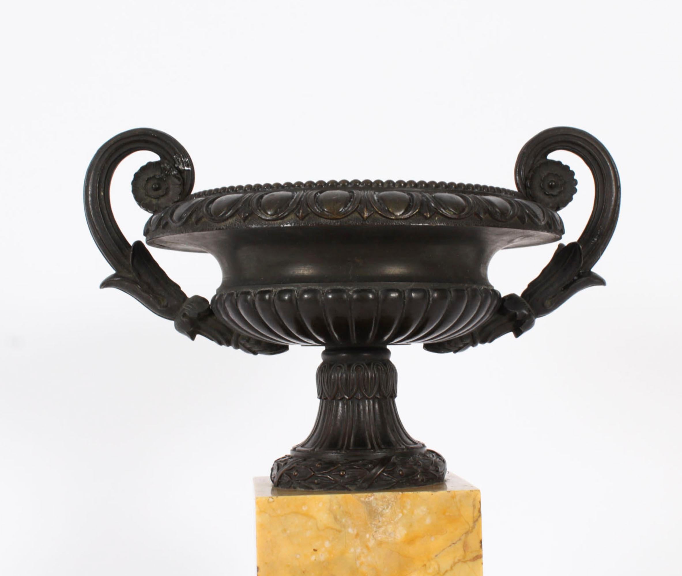 Ancienne paire de Tazze Grand Tour français en bronze et marbre de Sienne 19ème siècle en vente 1
