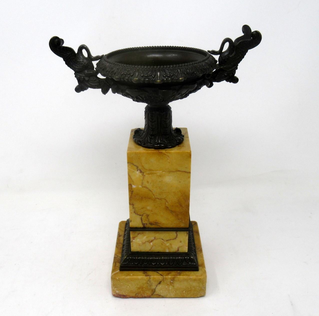 Regency Antique Pair of Grand Tour Empire Bronze Dore Sienna Marble Tazza Urns Vases