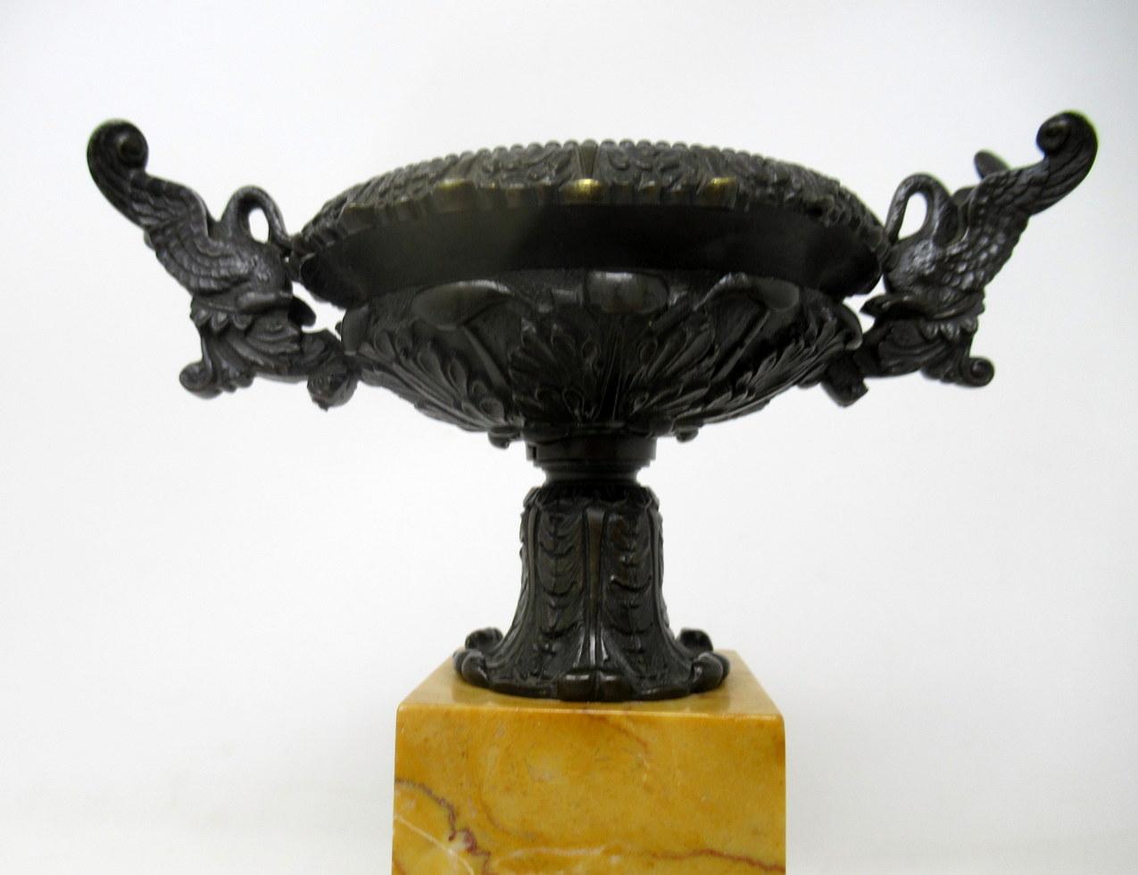 French Antique Pair of Grand Tour Empire Bronze Dore Sienna Marble Tazza Urns Vases