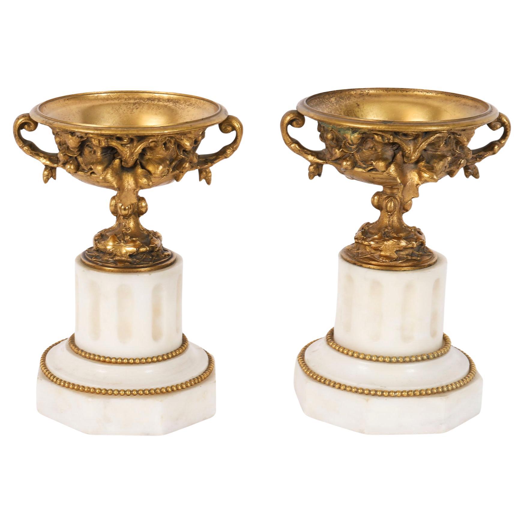 Antique Pair French Grand Tour Gilt Bronze Classical Urns 19th Century