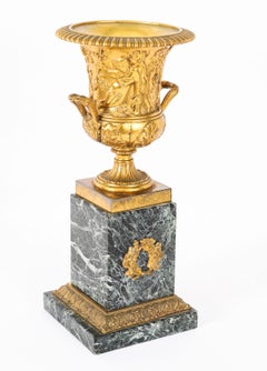 Antique Pair French Grand Tour Gilt Bronze & Marble Urns 19th Century