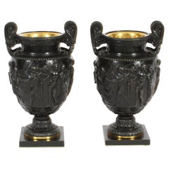 Antique Pair French Grand Tour Neo Classical Bronze Urns 19th C