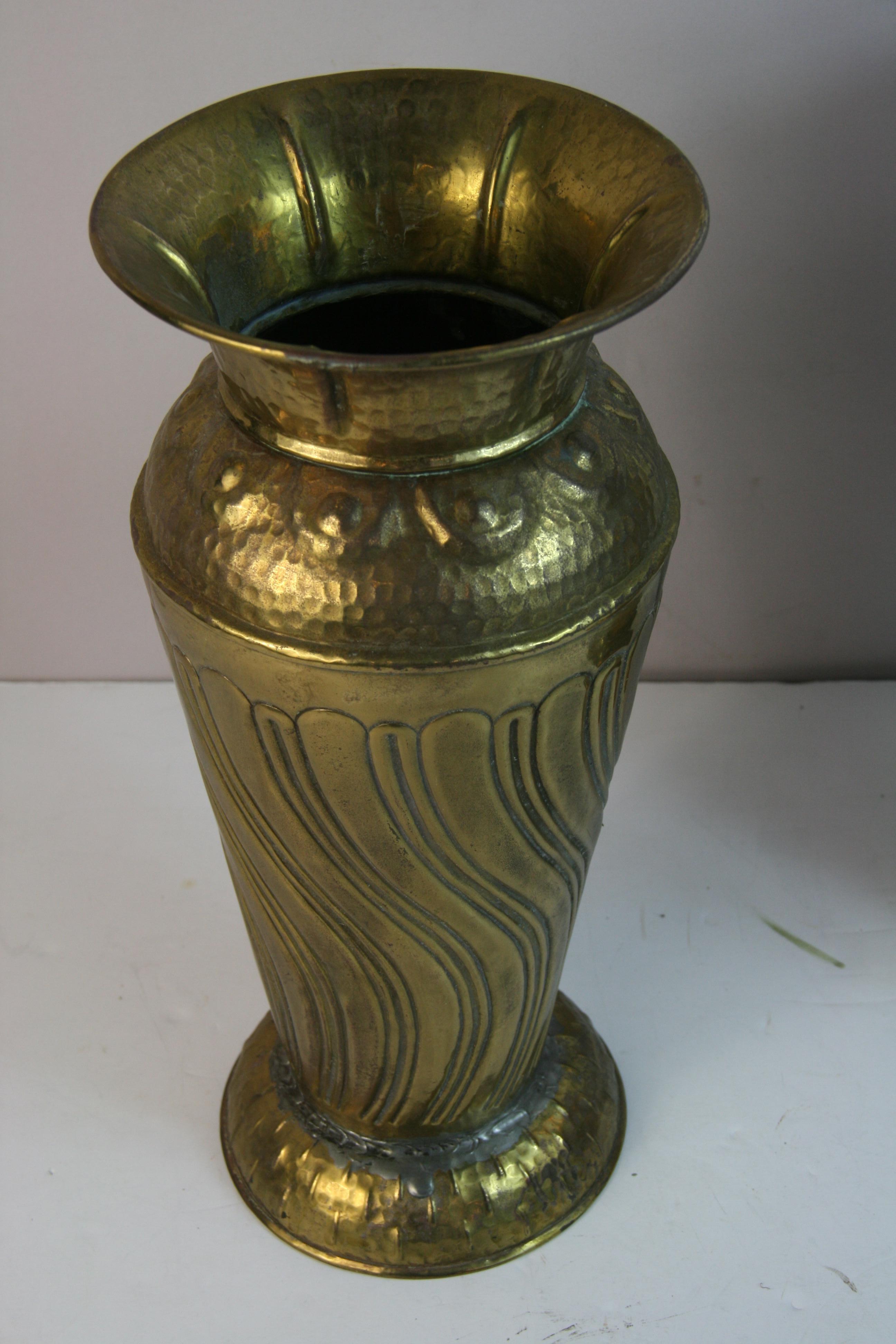 Mid-20th Century Antique Pair French  Hammered Brass Urns For Sale