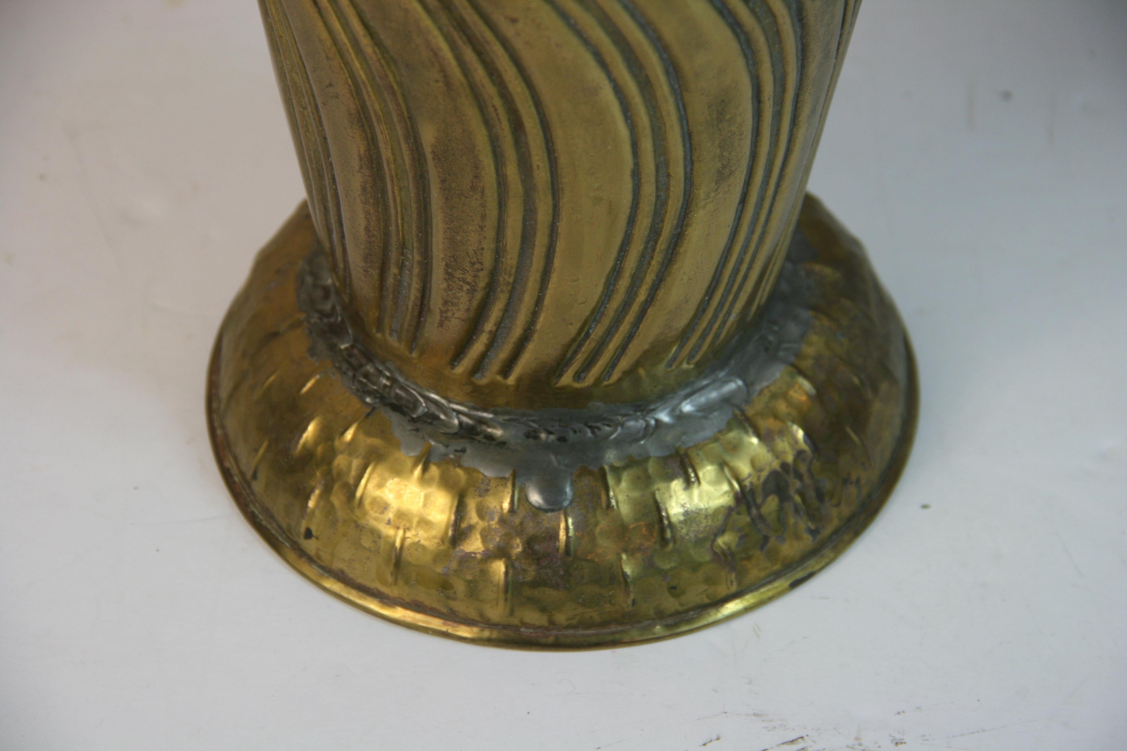 Antique Pair French  Hammered Brass Urns For Sale 1
