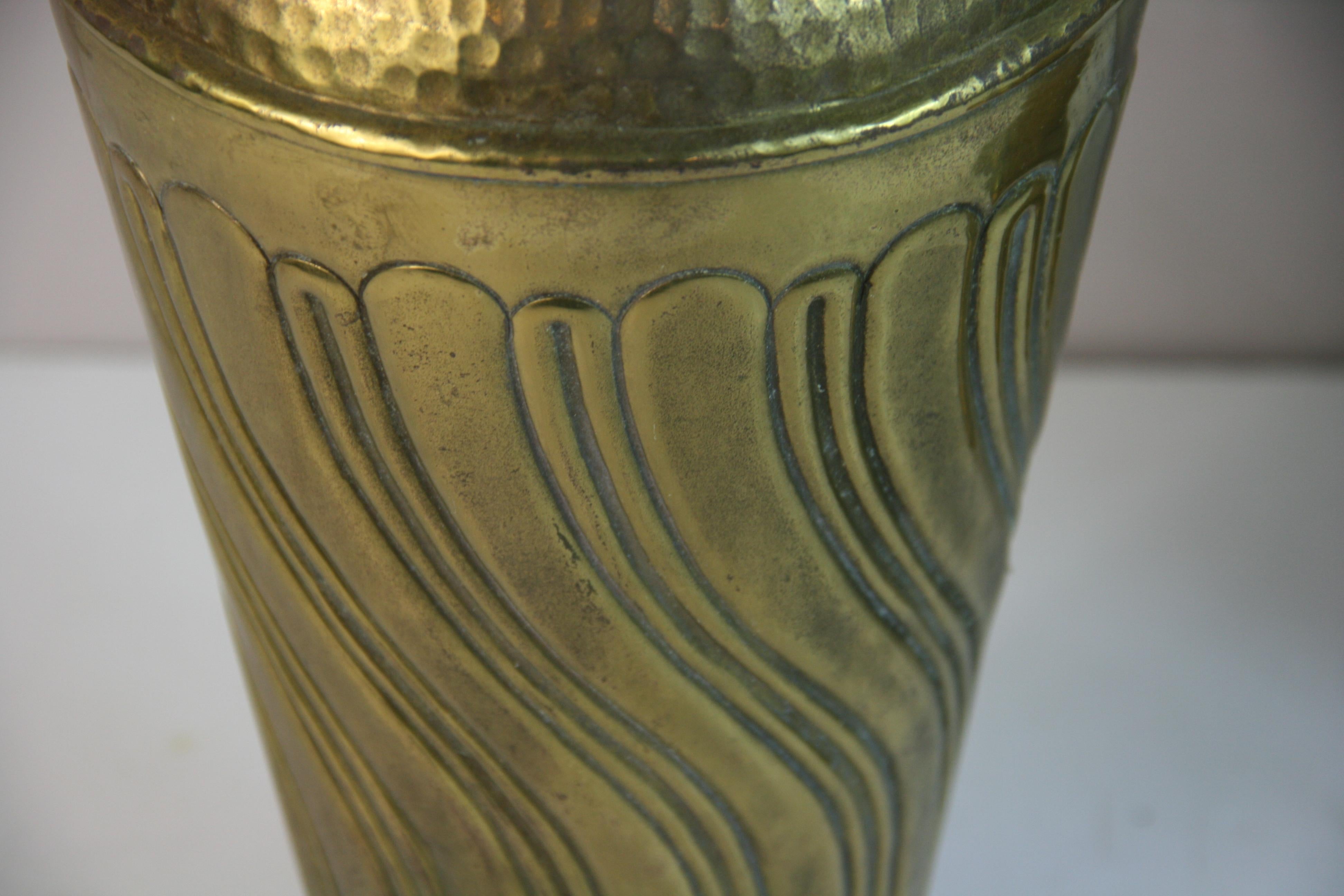 Antique Pair French  Hammered Brass Urns For Sale 2