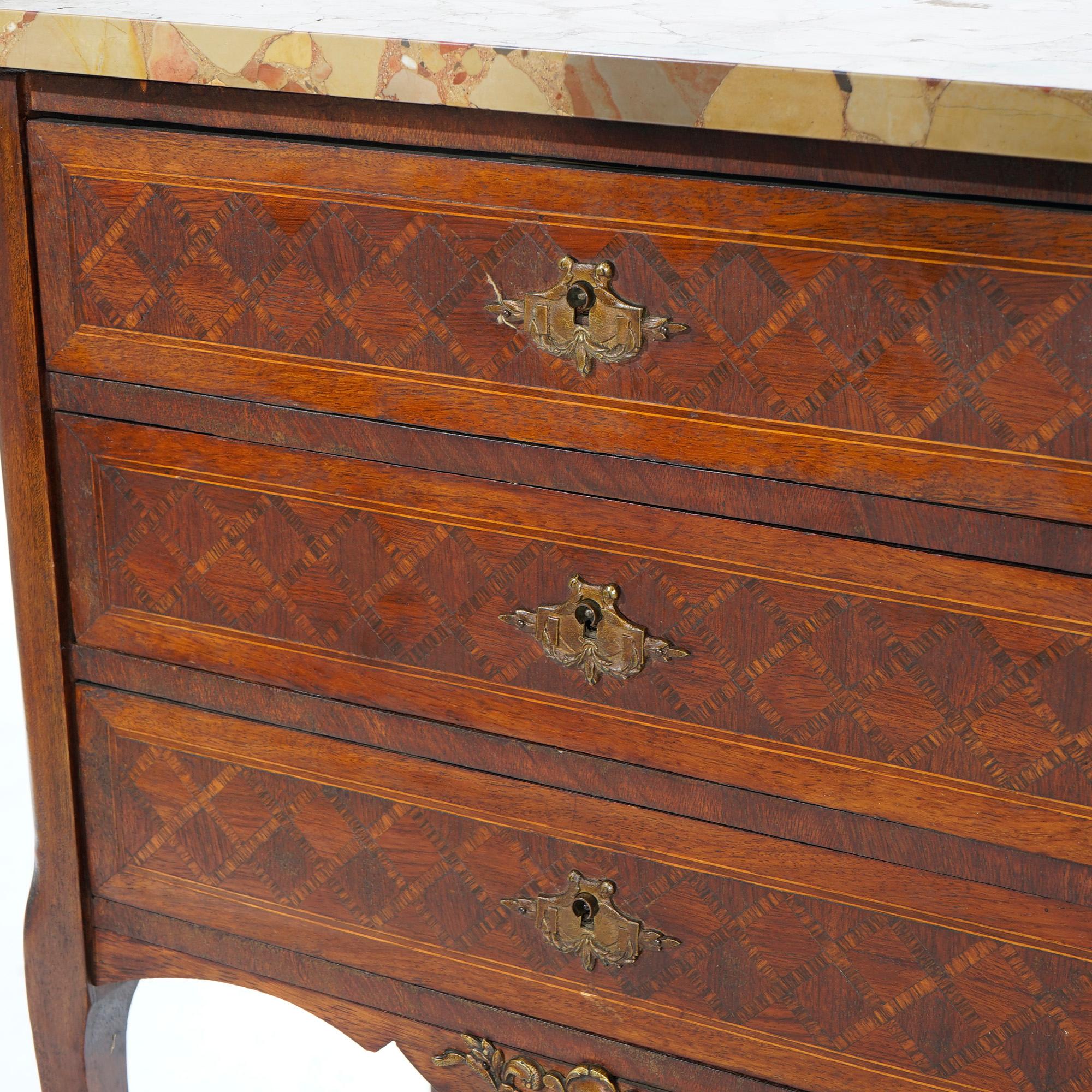 Antique Pair French Kingwood Satinwood Inlaid Marble Top Side Tables circa 1910 For Sale 3