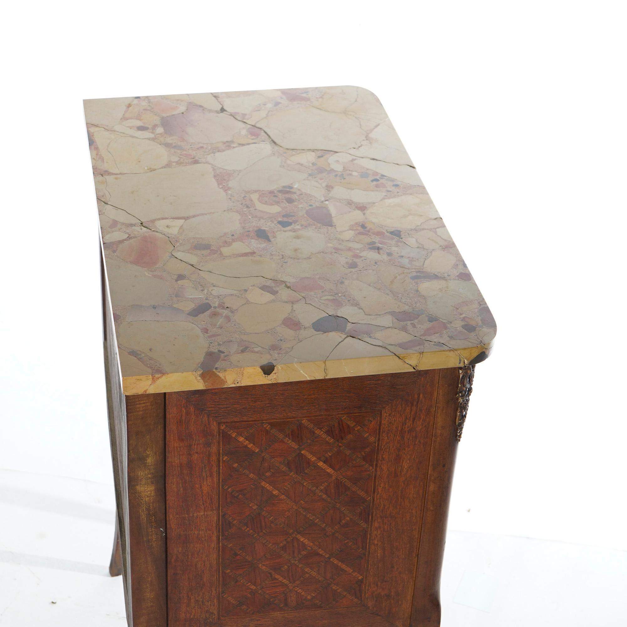 Antique Pair French Kingwood Satinwood Inlaid Marble Top Side Tables circa 1910 For Sale 4