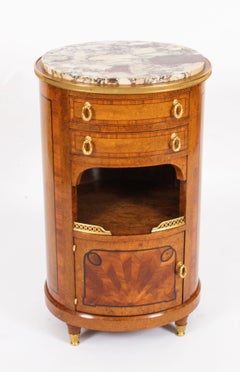 Antique Pair French Louis Revival Burr Walnut Bedside Cabinets 19th C