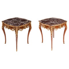 Antique Pair French Louis Revival Marble & Ormolu Occasional Tables 20th Century